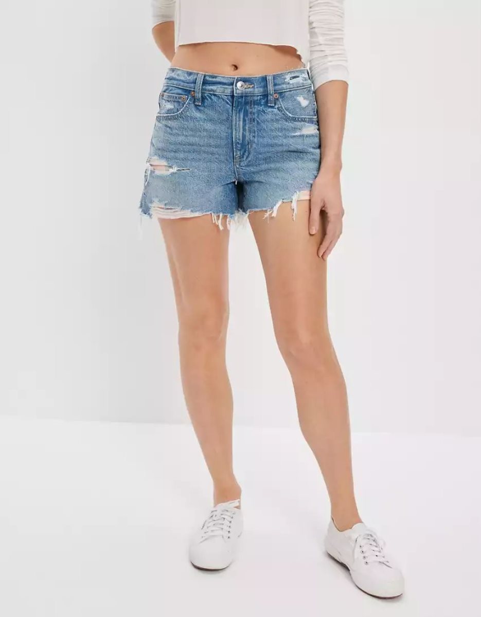 Shorts American Eagle AE x Outer Banks Denim Highest Taille '90s Boyfriend Indigo Femme | BIX-26677213